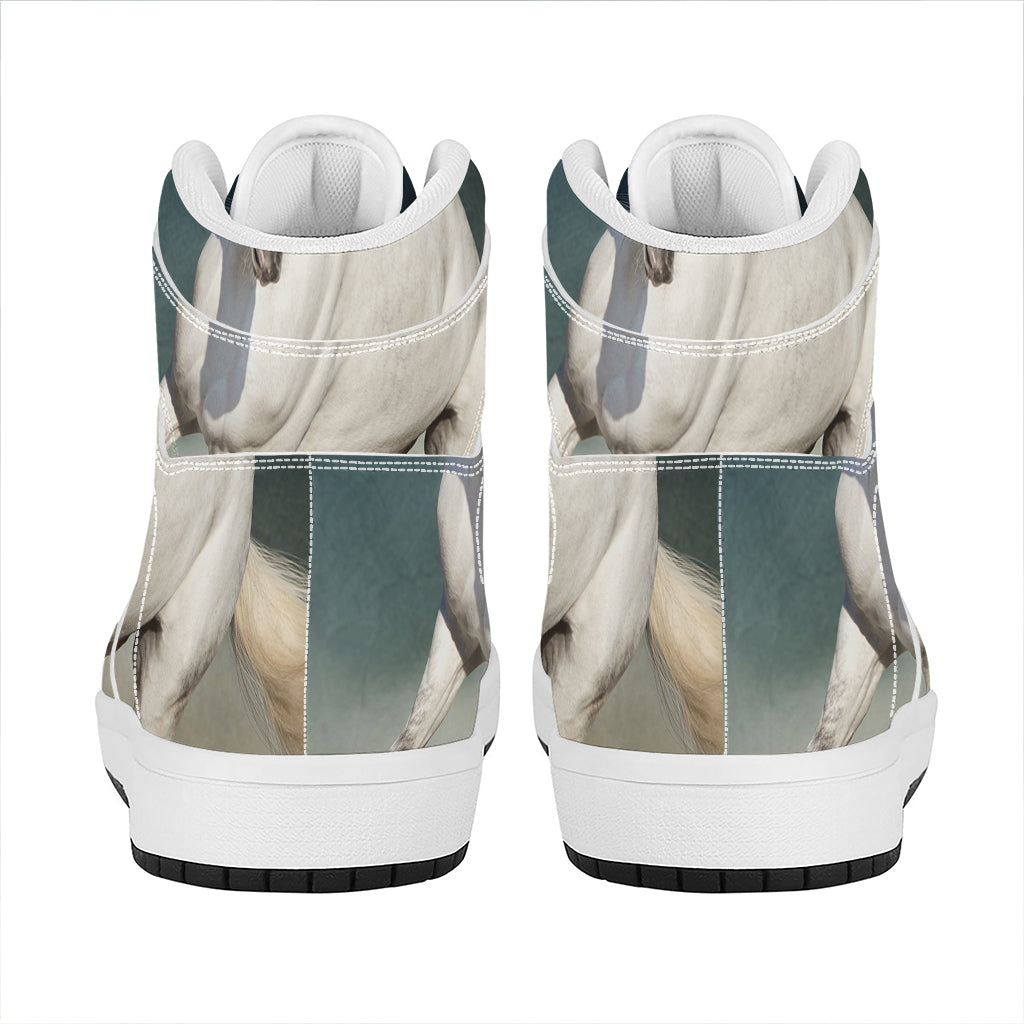 White Stallion Horse Print High Top Leather Sneakers