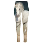 White Stallion Horse Print High-Waisted Pocket Leggings