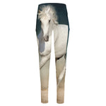 White Stallion Horse Print High-Waisted Pocket Leggings