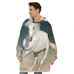 White Stallion Horse Print Hoodie Blanket