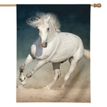White Stallion Horse Print House Flag