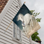 White Stallion Horse Print House Flag