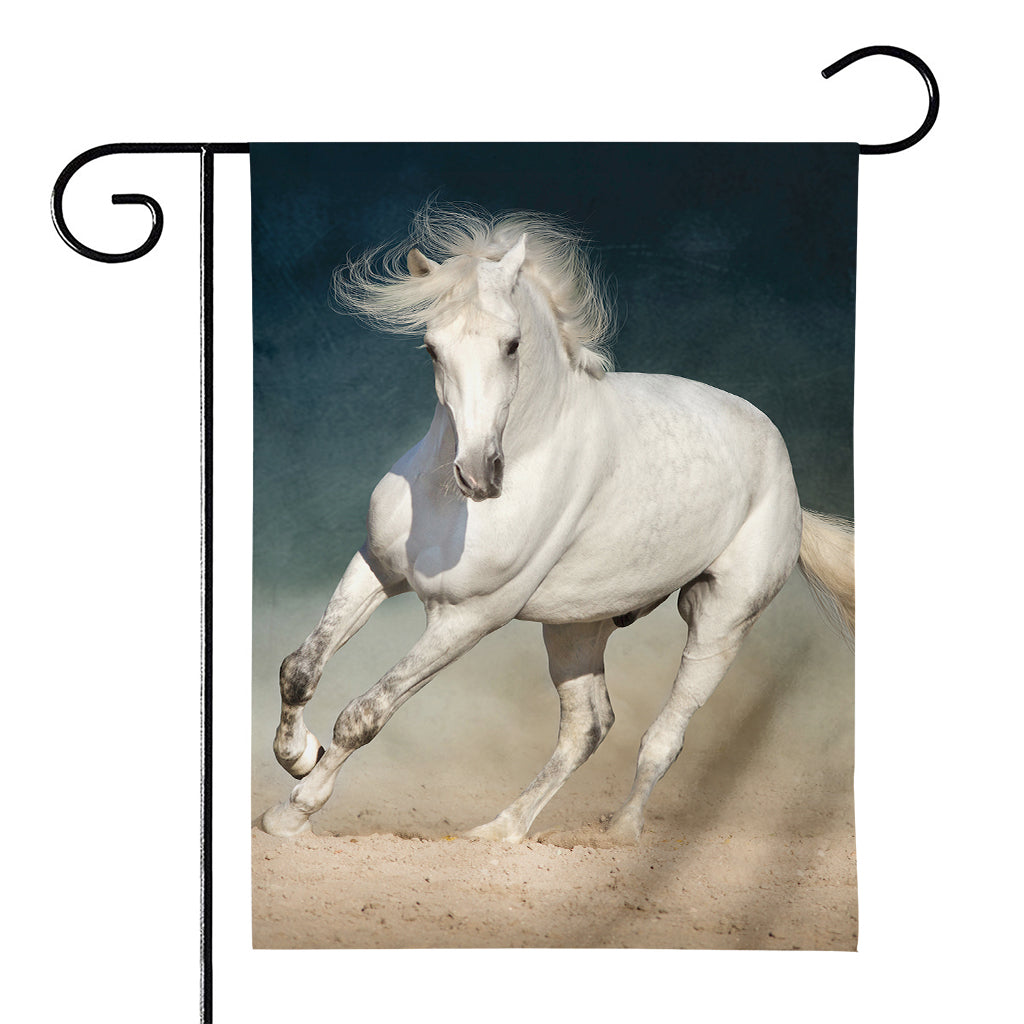 White Stallion Horse Print House Flag