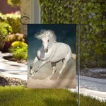 White Stallion Horse Print House Flag