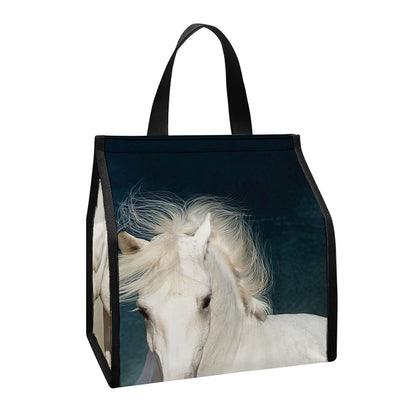 White Stallion Horse Print Insulated Lunch Tote