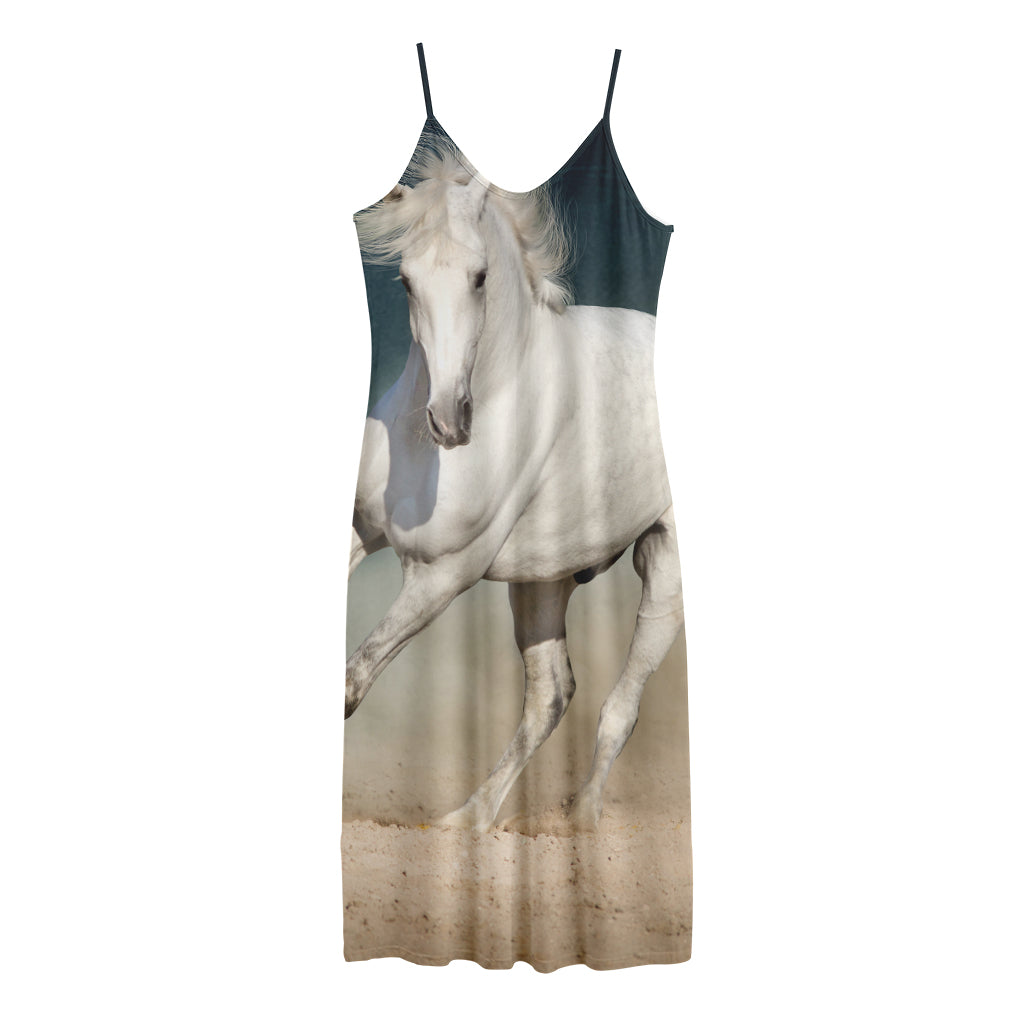 White Stallion Horse Print Jersey Midi Cami Dress