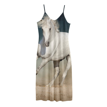 White Stallion Horse Print Jersey Midi Cami Dress