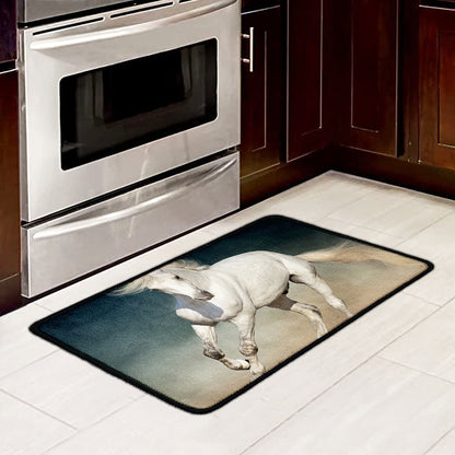 White Stallion Horse Print Kitchen Mat