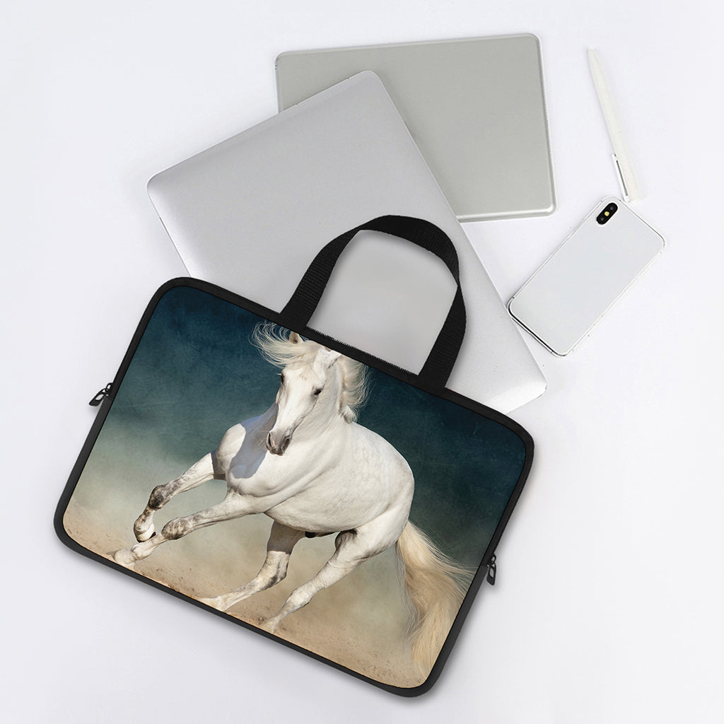 White Stallion Horse Print Laptop Sleeve With Handle
