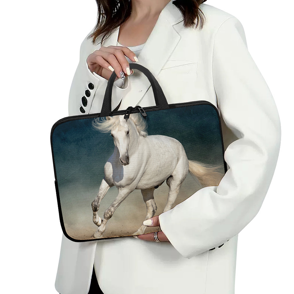 White Stallion Horse Print Laptop Sleeve With Handle