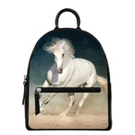 White Stallion Horse Print Leather Backpack