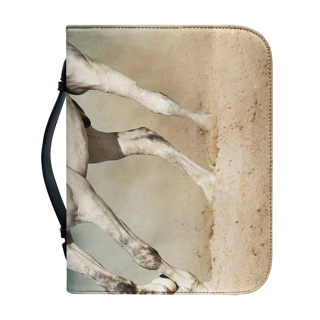 White Stallion Horse Print Leather Bible Cover