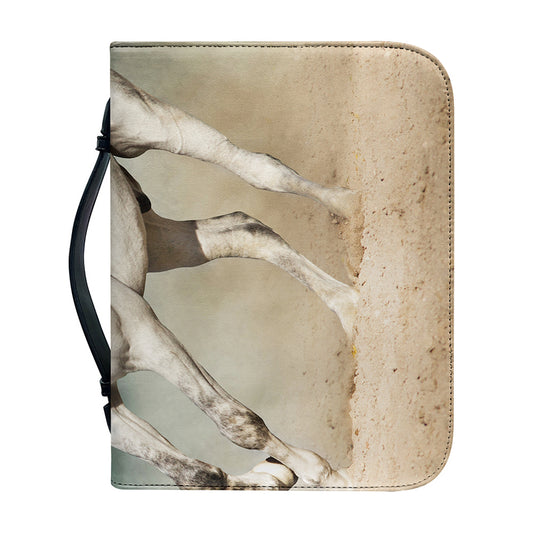 White Stallion Horse Print Leather Bible Cover
