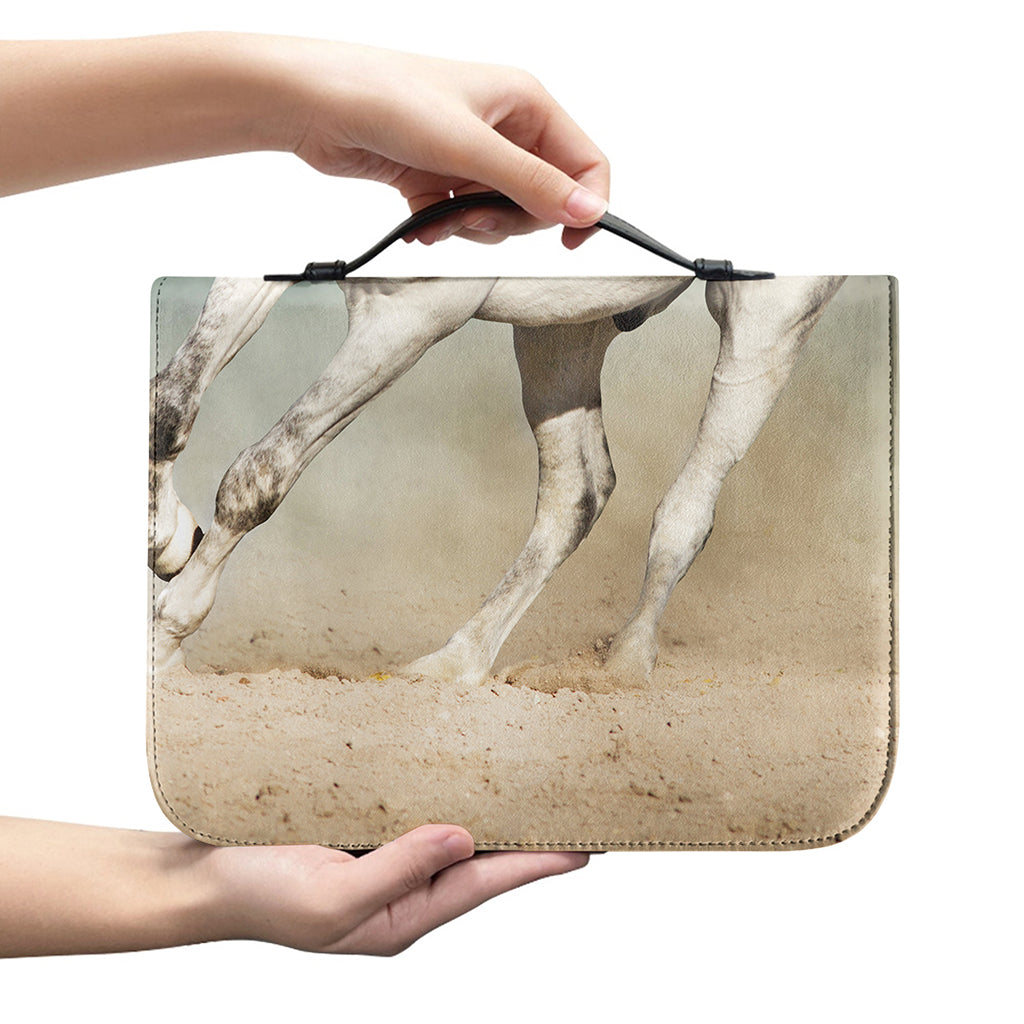 White Stallion Horse Print Leather Bible Cover