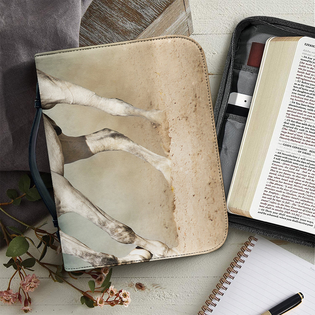 White Stallion Horse Print Leather Bible Cover