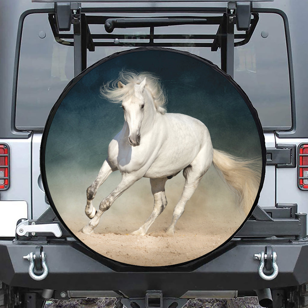 White Stallion Horse Print Leather Spare Tire Cover