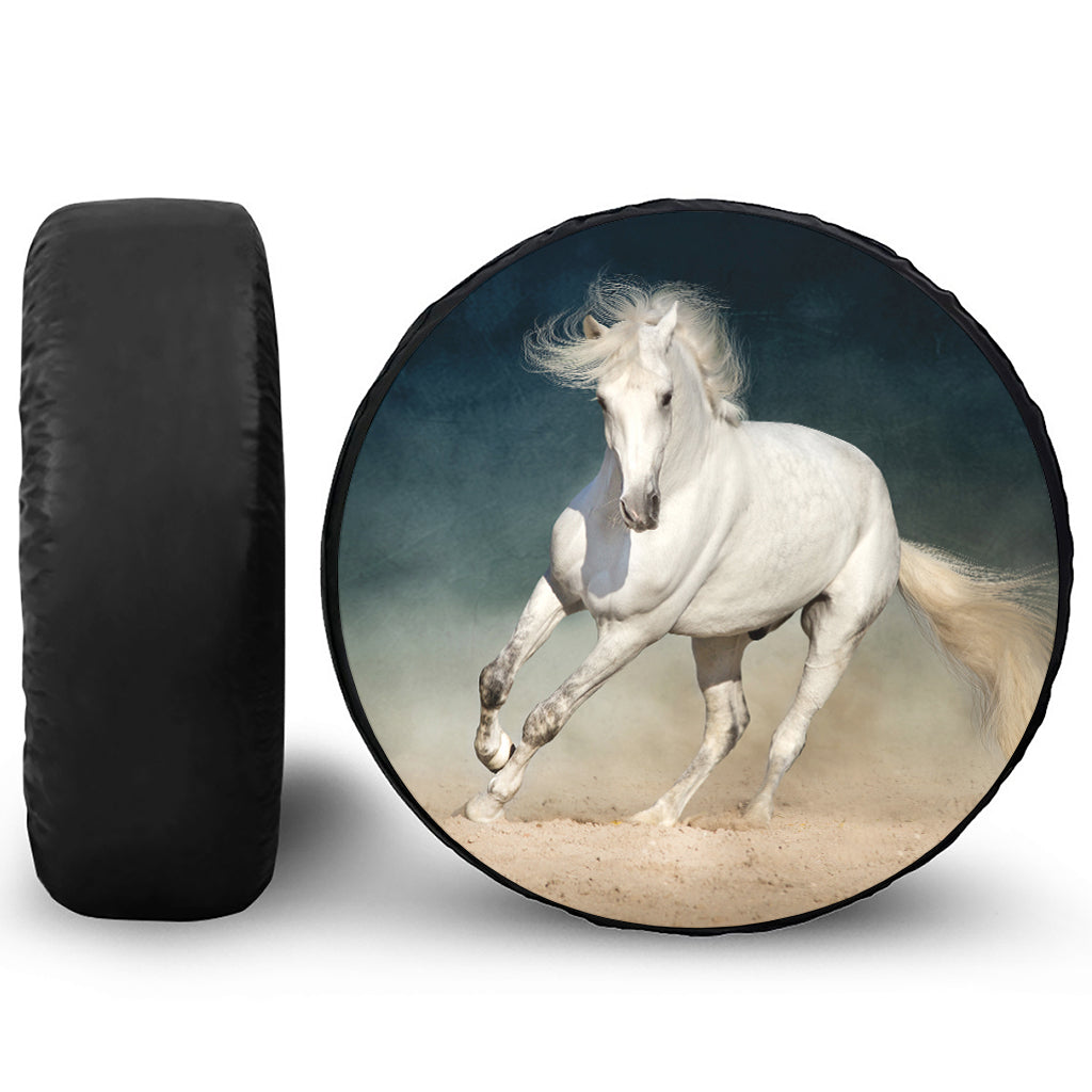White Stallion Horse Print Leather Spare Tire Cover