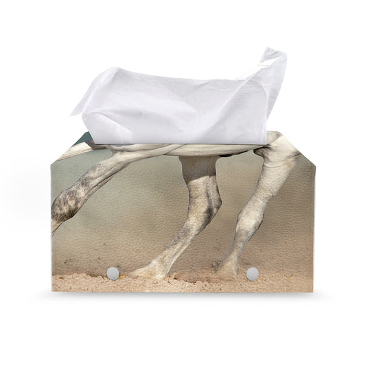 White Stallion Horse Print Leather Tissue Box Cover
