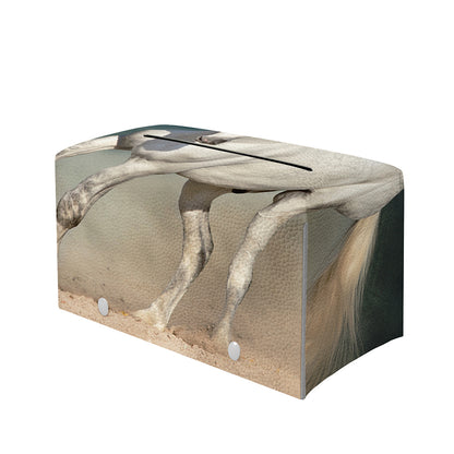 White Stallion Horse Print Leather Tissue Box Cover