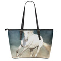 White Stallion Horse Print Leather Tote Bag With Zipper