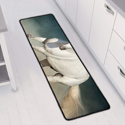 White Stallion Horse Print Long Kitchen Mat