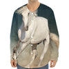 White Stallion Horse Print Long Sleeve Baseball Jersey