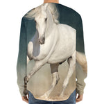 White Stallion Horse Print Long Sleeve Baseball Jersey