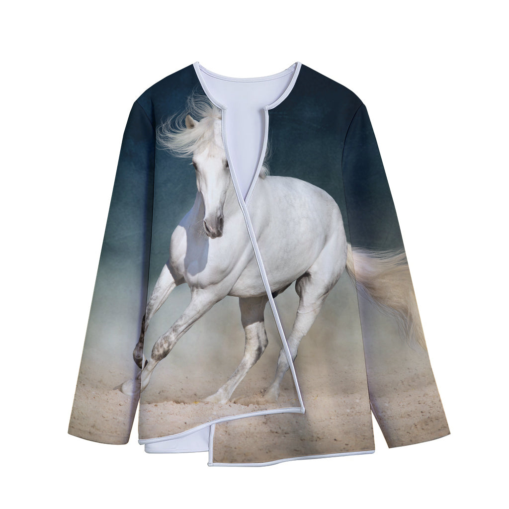 White Stallion Horse Print Long Sleeve Short Coat