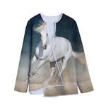 White Stallion Horse Print Long Sleeve Short Coat