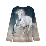 White Stallion Horse Print Long Sleeve Short Coat