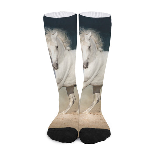White Stallion Horse Print Long Socks