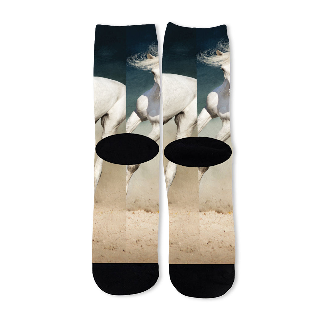 White Stallion Horse Print Long Socks
