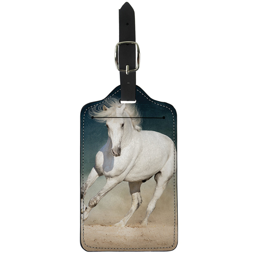 White Stallion Horse Print Luggage Tag