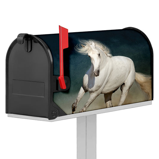 White Stallion Horse Print Mailbox Cover