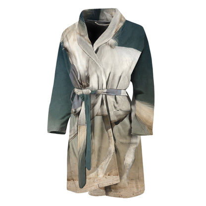 White Stallion Horse Print Men's Bathrobe
