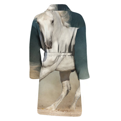 White Stallion Horse Print Men's Bathrobe