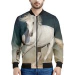 White Stallion Horse Print Men's Bomber Jacket