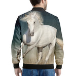 White Stallion Horse Print Men's Bomber Jacket