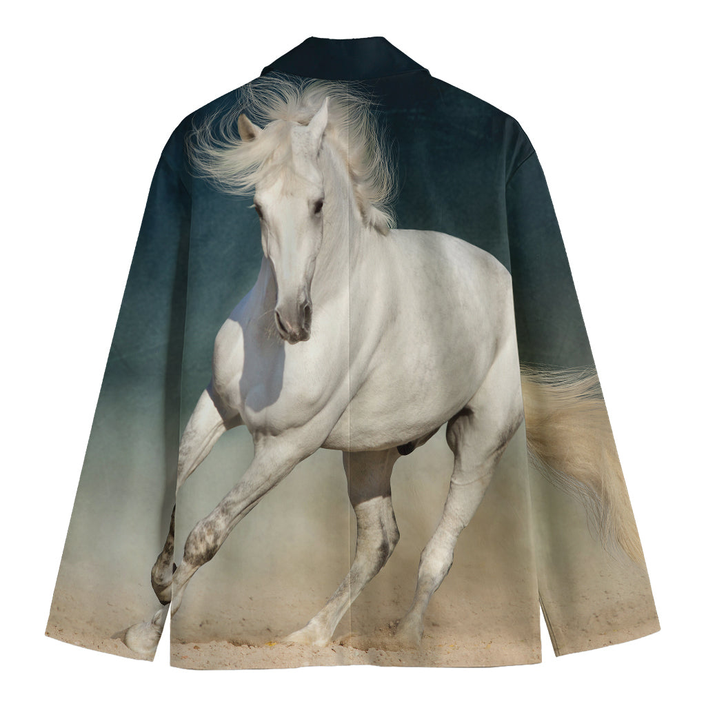 White Stallion Horse Print Men's Cotton Blazer