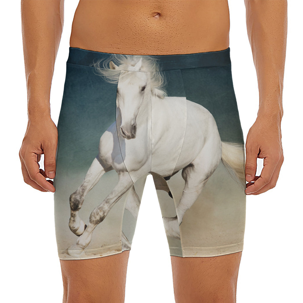 White Stallion Horse Print Men's Long Boxer Briefs