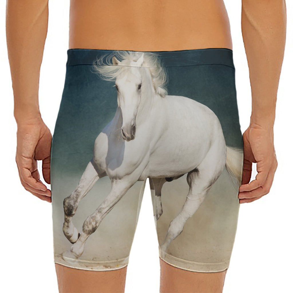 White Stallion Horse Print Men's Long Boxer Briefs