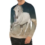 White Stallion Horse Print Men's Long Sleeve Rash Guard