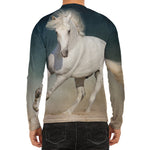 White Stallion Horse Print Men's Long Sleeve Rash Guard