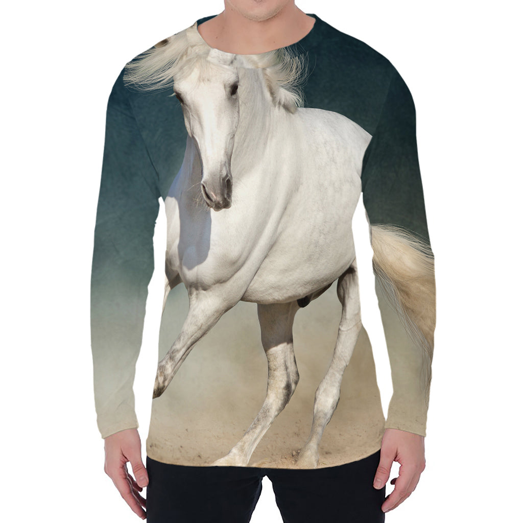 White Stallion Horse Print Men's Long Sleeve T-Shirt