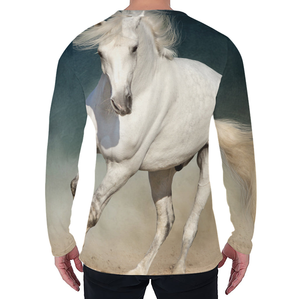 White Stallion Horse Print Men's Long Sleeve T-Shirt