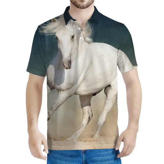 White Stallion Horse Print Men's Polo Shirt