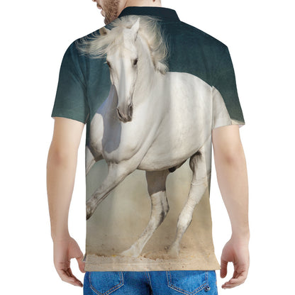 White Stallion Horse Print Men's Polo Shirt