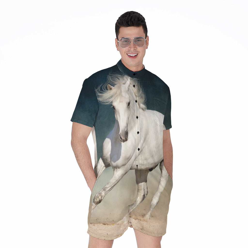 White Stallion Horse Print Men's Rompers