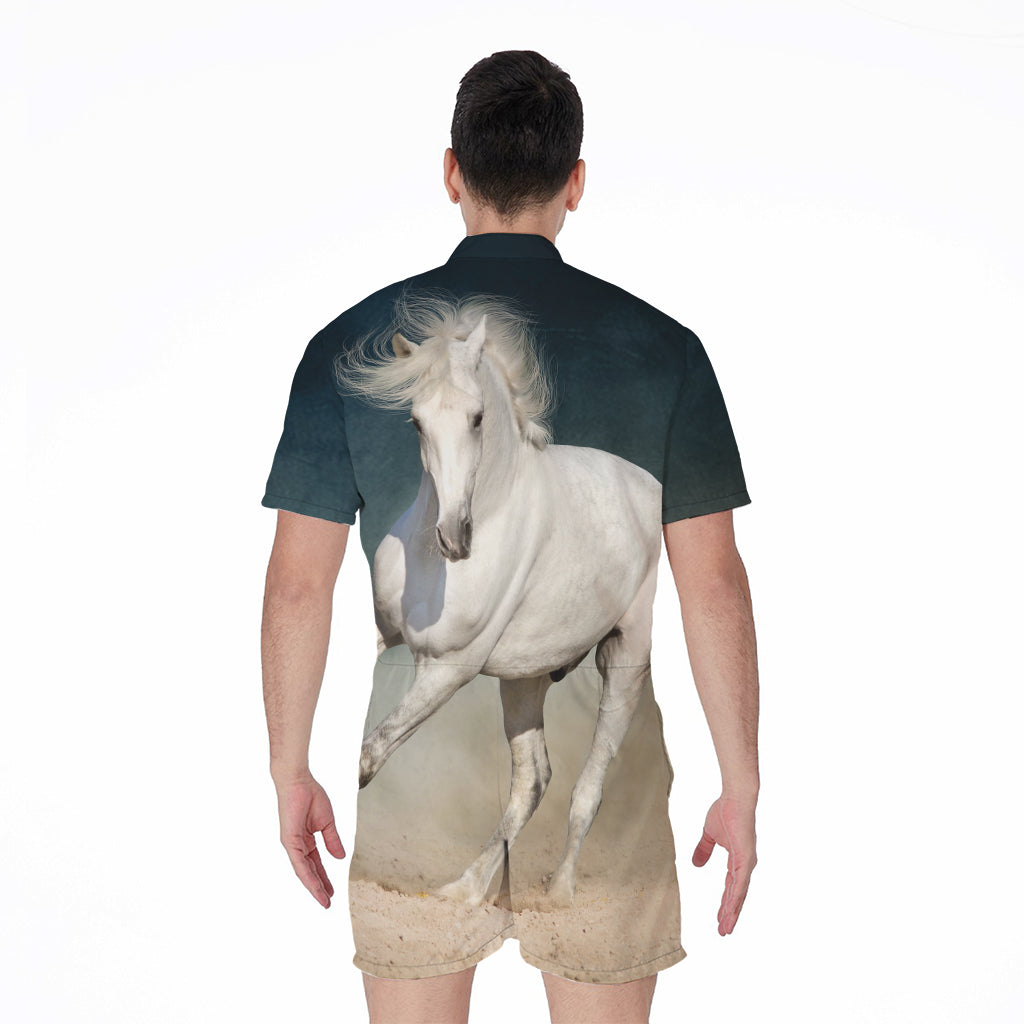 White Stallion Horse Print Men's Rompers