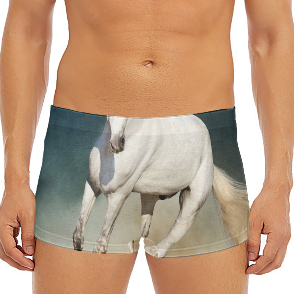 White Stallion Horse Print Men's Short Boxer Briefs
